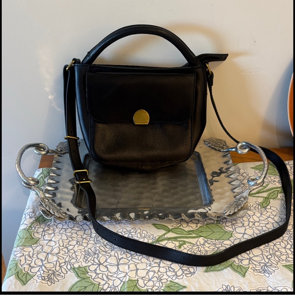 Madewell Classic Black Leather Top-Handle Crossbody Bag